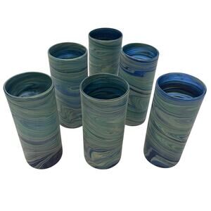 Brand New HEBRON PHOENICIAN 6 GLASS SET Hand Blown FROM ISRAEL Blue 6" Height